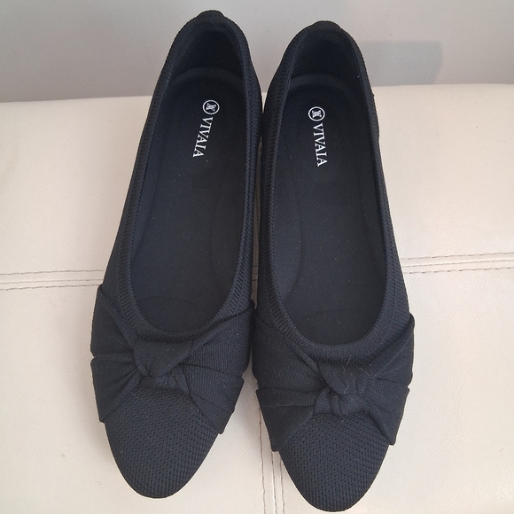 Vivaia Bibi Round-Toe Knotted Sustainable Ballet Flats In Deep Ebony Size 9.5 - Picture 4 of 9